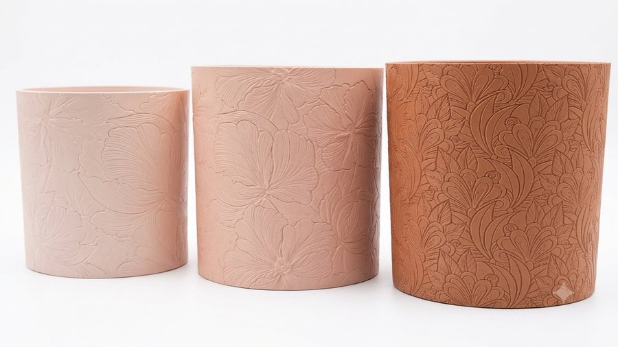 Set de macetas 3D grabadas en terracota