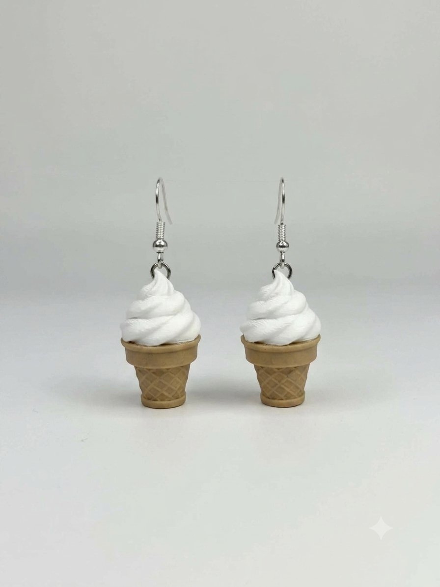 Pendientes 3D helado de vainilla, detalle artesanal