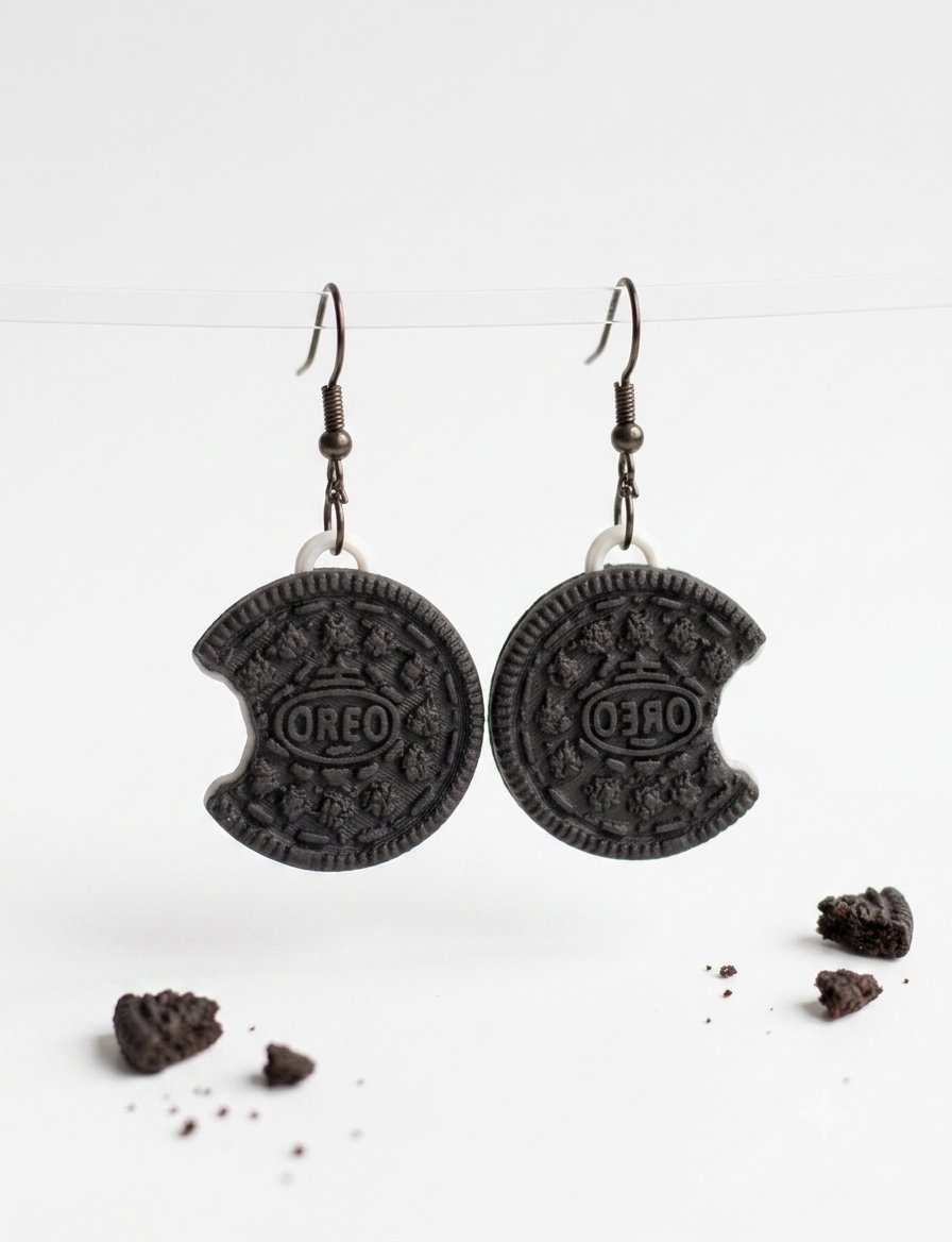 Pendientes 3D Oreo, detalle artesanal