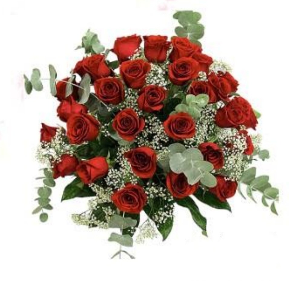 Bouquet redondo de rosas rojas con paniculata, talla XL